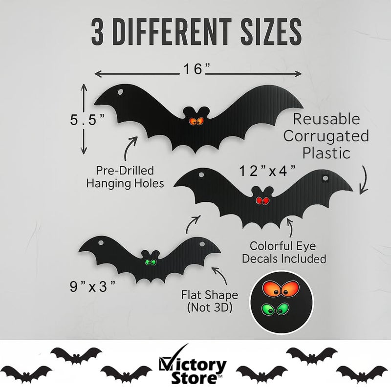 VictoryStore Outdoor Hanging Bat Halloween Yard Decorations  Set of 12 - Waterproof Plastic Hanging Halloween Decorations  Made in USA - Image 4